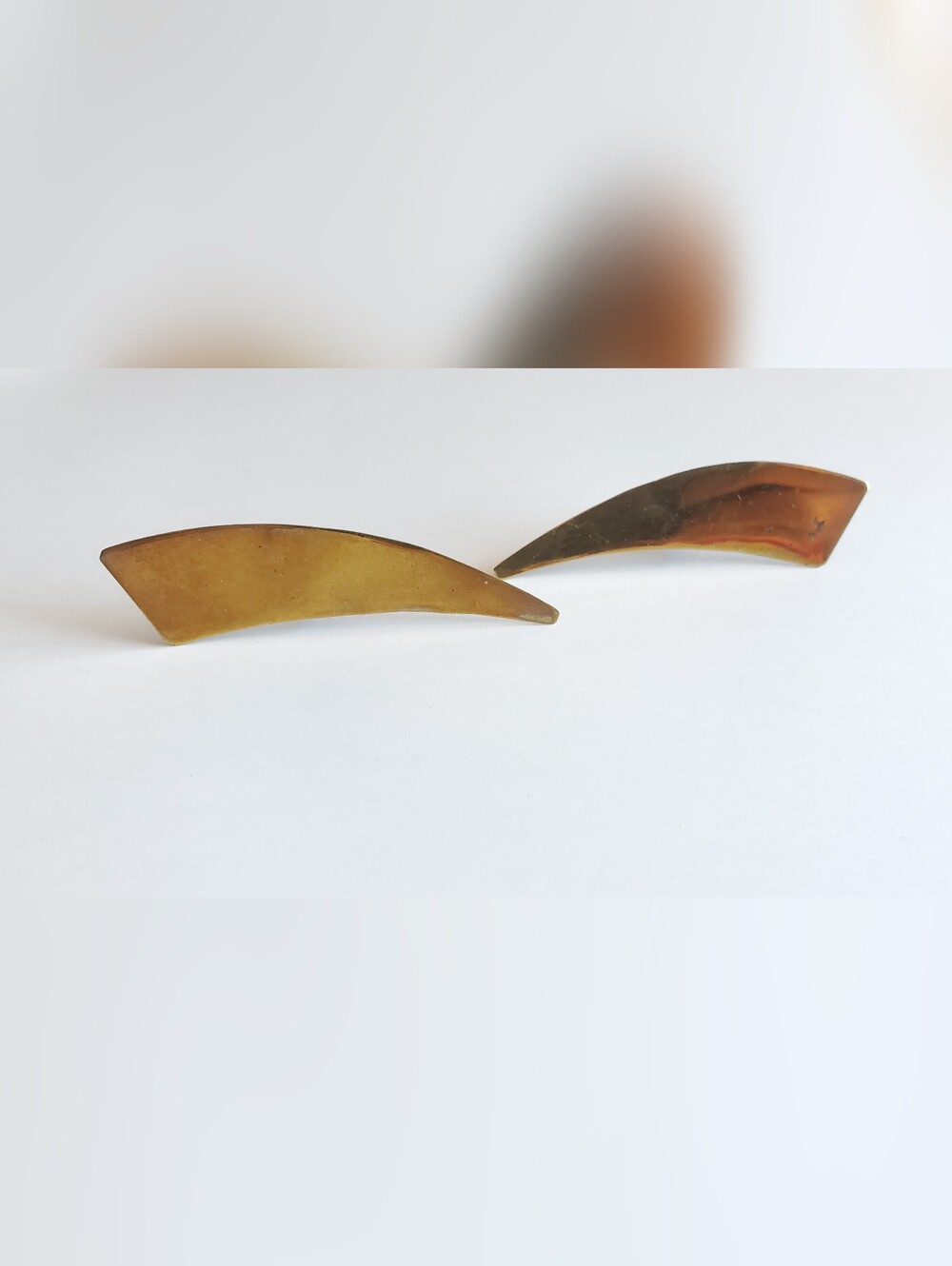 Vtg. Modernist Contemporary Brass Clip On Earrings